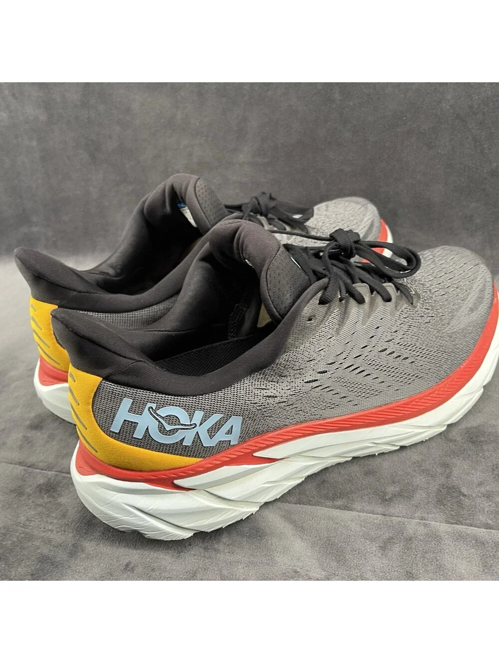 HOKA Clifton 8 Wide Running Shoes Gray Red Men’s US 11 2E EU 45 1/3